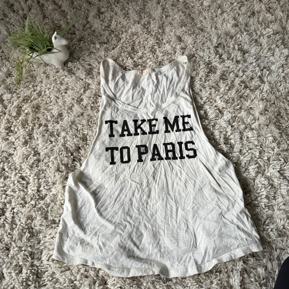 Soft white sleeveless White Graphic France French women’s casual Tank Top — 'Tak
